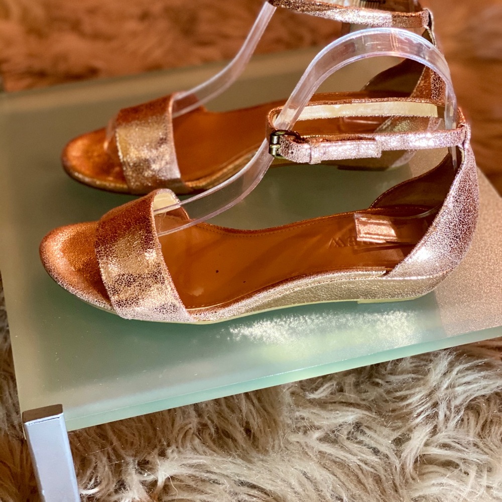 J. Crew Pewter Crackled Leather Sandal